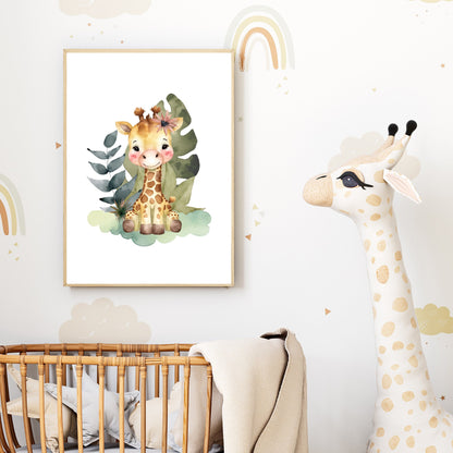 Safari Giraffe Watercolor Nursery Print