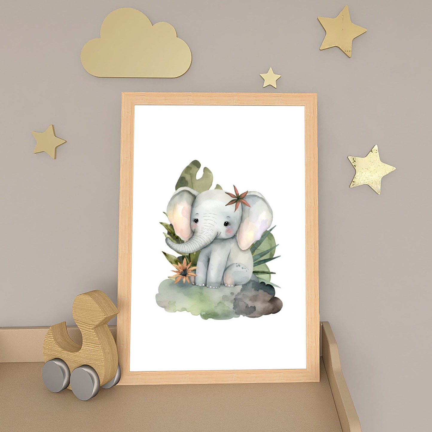 Safari Elephant Watercolor Nursery Print