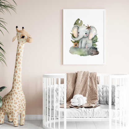 Safari Elephant Watercolor Nursery Print