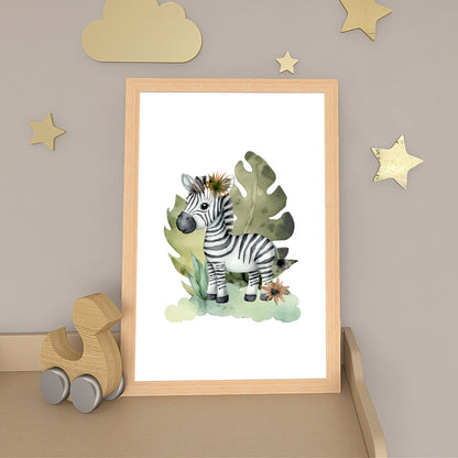 Safari Zebra Watercolor Nursery Print