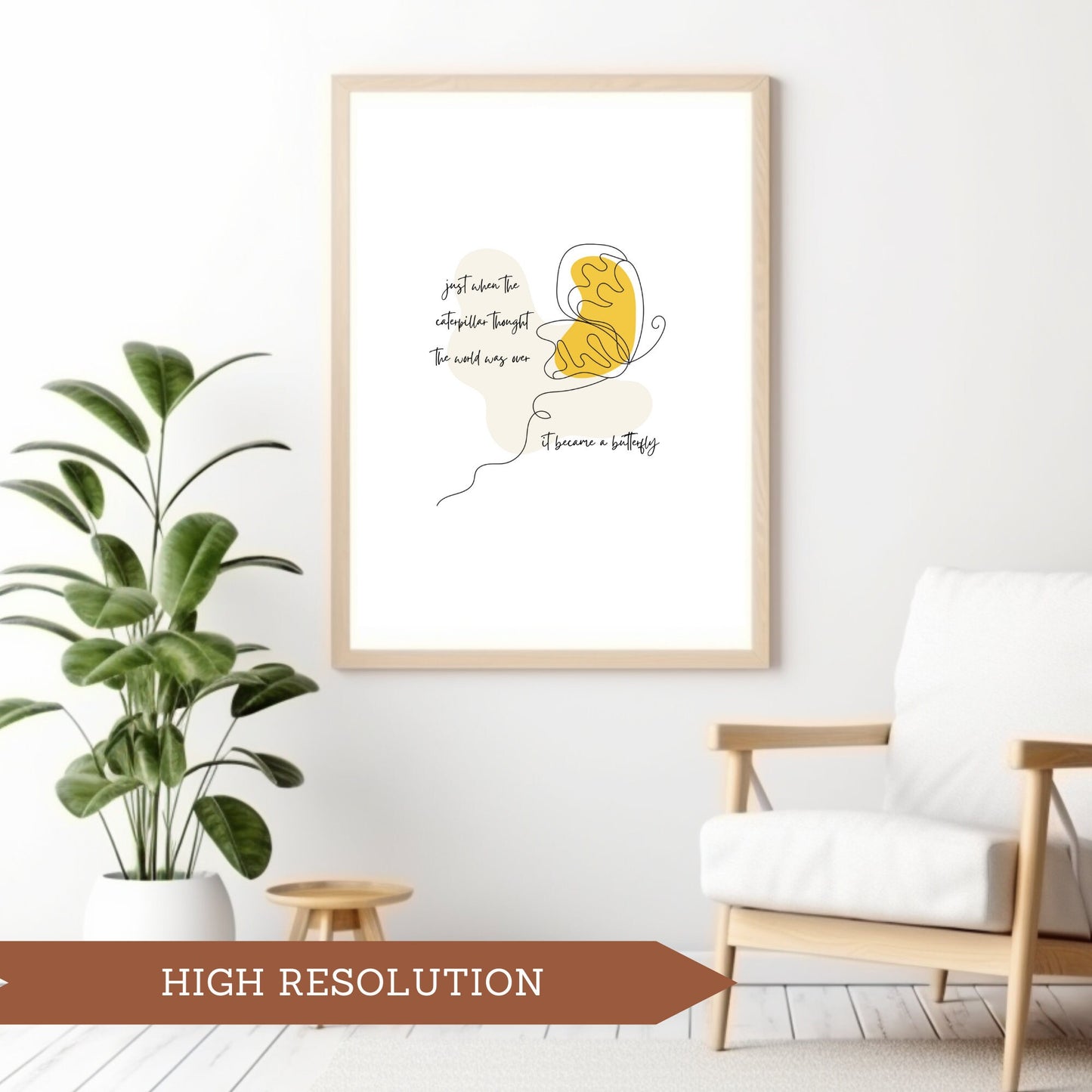 Inspirational Boho Butterfly Printable Art: Yellow Ochre