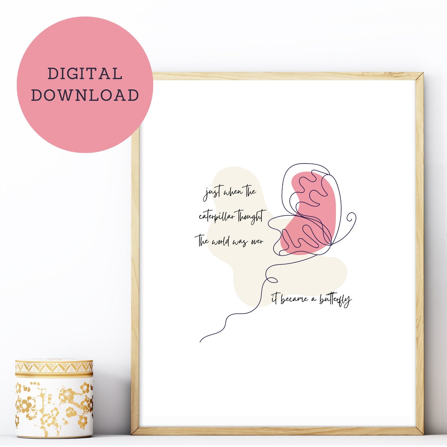 Inspirational Boho Butterfly Printable Art: Salmon Pink
