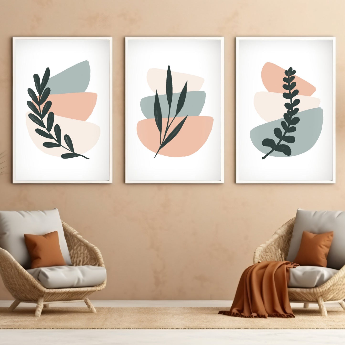 Abstract Boho Trio Printable Art: Coral