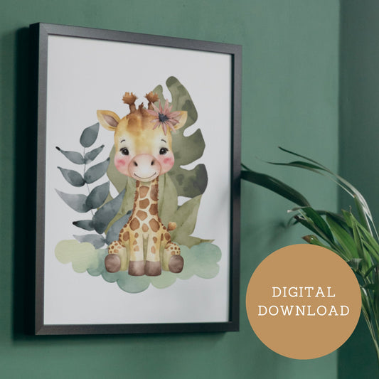 Safari Giraffe Watercolor Nursery Print