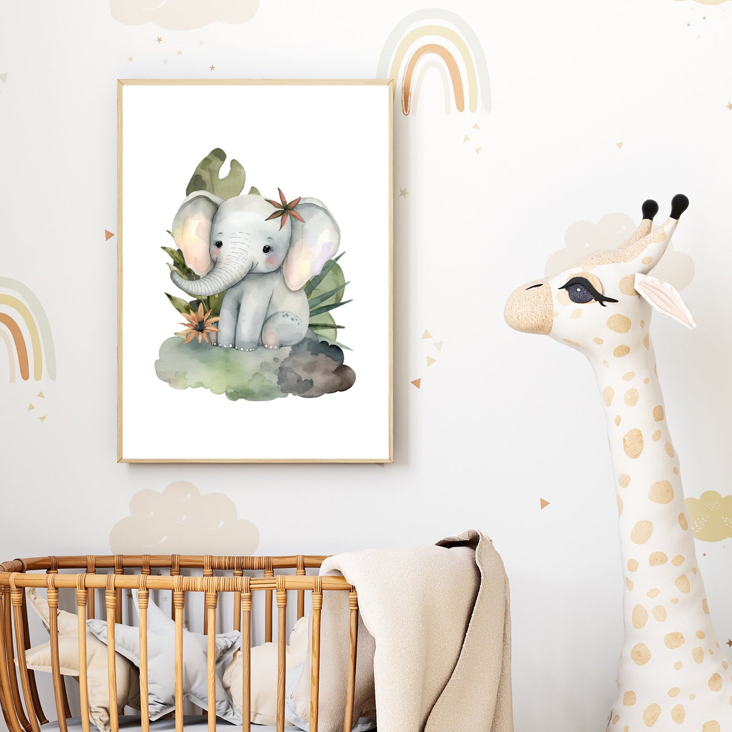 Safari Elephant Watercolor Nursery Print