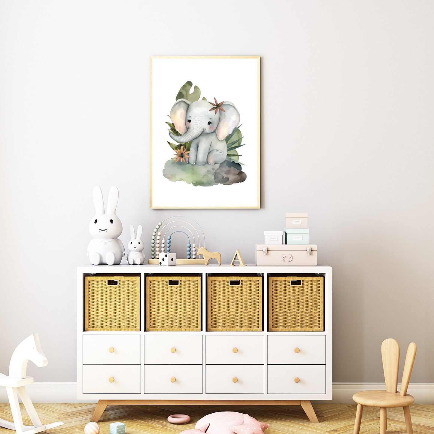 Safari Elephant Watercolor Nursery Print