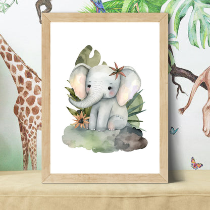 Safari Elephant Watercolor Nursery Print