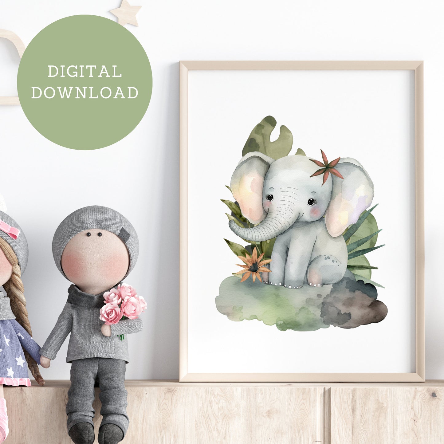 Safari Elephant Watercolor Nursery Print