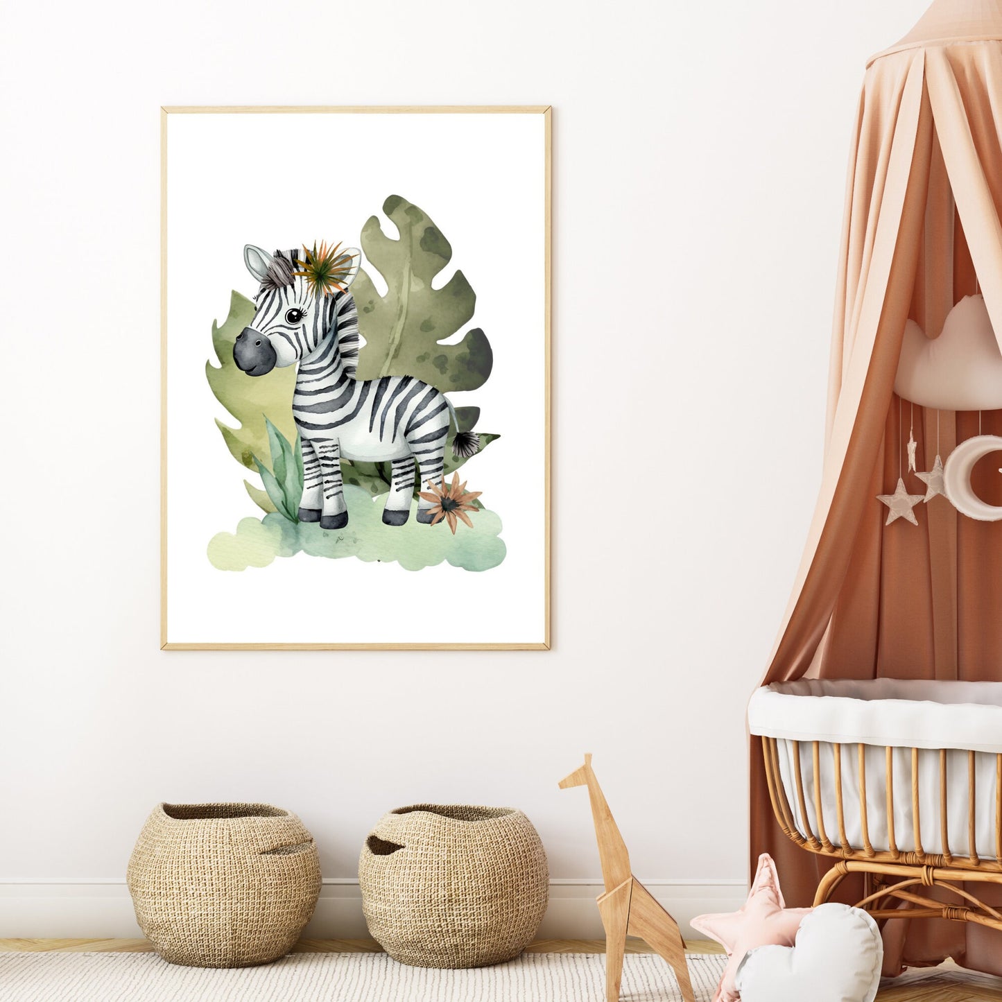Safari Zebra Watercolor Nursery Print