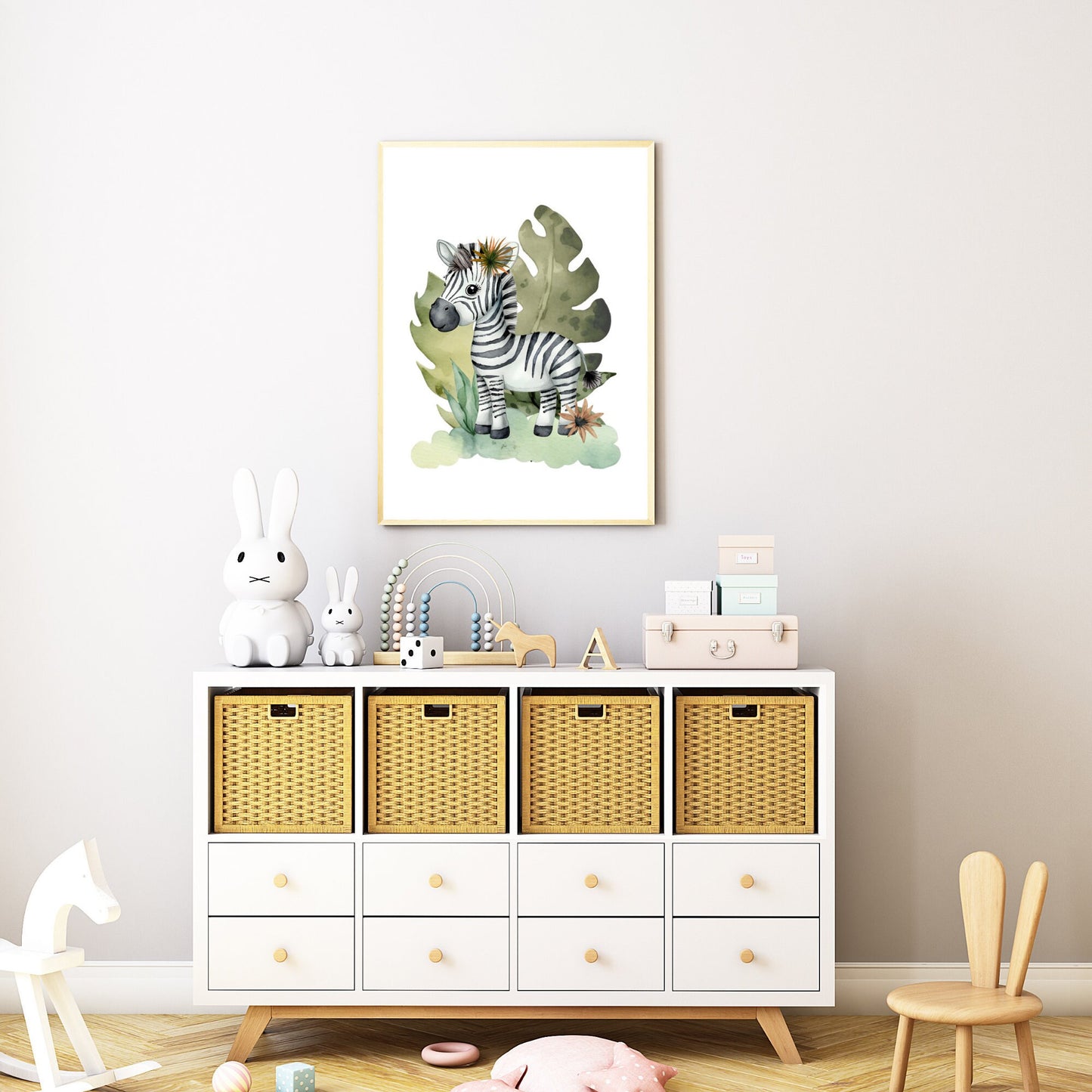 Safari Zebra Watercolor Nursery Print