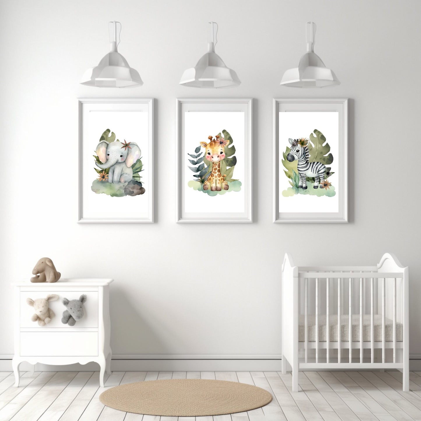 Safari Animals Watercolor Print Bundle, 3 Prints