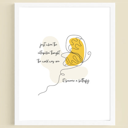 Inspirational Boho Butterfly Printable Art: Yellow Ochre
