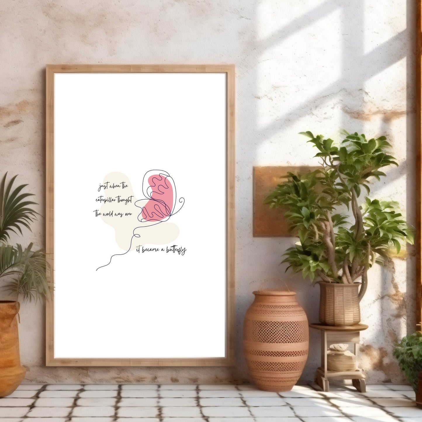Inspirational Boho Butterfly Printable Art: Salmon Pink