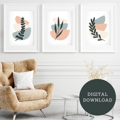 Abstract Boho Trio Printable Art: Coral