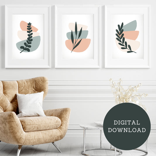 Abstract Boho Trio Printable Art: Coral